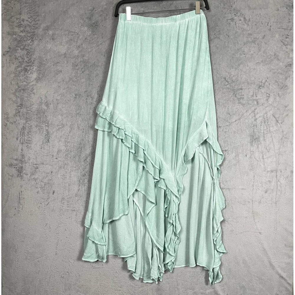Free People Maxi Skirt Large Asymmetric Ruffle Crinkle Gauze Boho - Picture 1 of 6